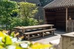Massieve Eiken tafel en bank, Tuin en Terras, Ophalen, Gebruikt, Meer dan 8 zitplaatsen, Bank