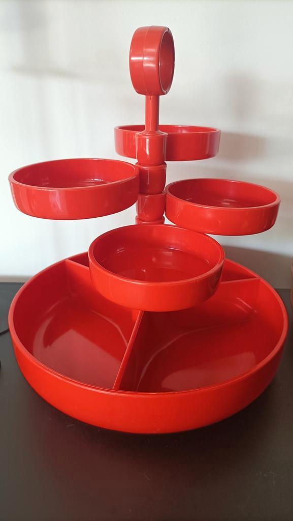 Vintage rode snacktoren, Huis en Inrichting, Woonaccessoires | Etagères, Zo goed als nieuw, Ophalen of Verzenden