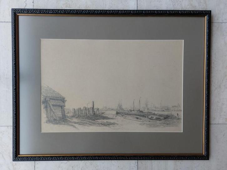 Hendrik SCHAEFELS Oud Antwerpen Linkeroever Scheepswerf, Antiek en Kunst, Kunst | Tekeningen en Fotografie, Ophalen of Verzenden