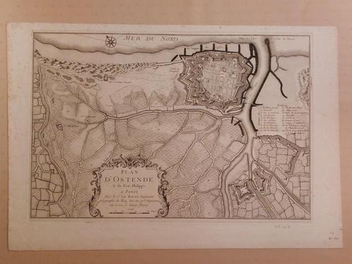 Oostende Plan D'Ostende & du Fort Philippe Le Rouge 1745, Boeken, Atlassen en Landkaarten, Zo goed als nieuw, Landkaart, België