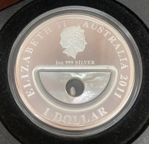 Zeldzame 1 dollar 2011 Australia , met parel !!, Postzegels en Munten, Munten | Oceanië, Losse munt, Zilver, Ophalen of Verzenden