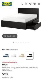 Ikea MALM bed met matras + TUSSÖY topmatras+ 2 laden, Huis en Inrichting, Ophalen, Zwart, Steigerhout, Tweepersoons