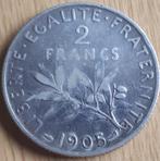 FRANCE ; 2 FRANCS 1905 KM 845.1 BETTER DATE, Frankrijk, Zilver, Losse munt, Verzenden