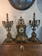 Oud antiek schouwgarnituur klok en 2 kandelaars, Antiek en Kunst, Ophalen