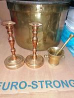 koperen kandelaars +koperen pot  met stamper, Enlèvement, Cuivre ou Bronze