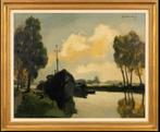 Gust Dierkx (1924-2019): Rivierzicht (O/D, 118 x 98 cm), Antiek en Kunst, Ophalen