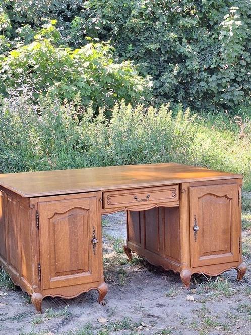 Massief eikenhouten dubbel bureau, notarisbureau, Huis en Inrichting, Bureaus, Gebruikt, Bureau, Ophalen