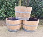 Halve wijnvaten - bloembak - tuindecoratie - eikenhout, Tuin en Terras, Ophalen, Tuin, Rond, Zo goed als nieuw
