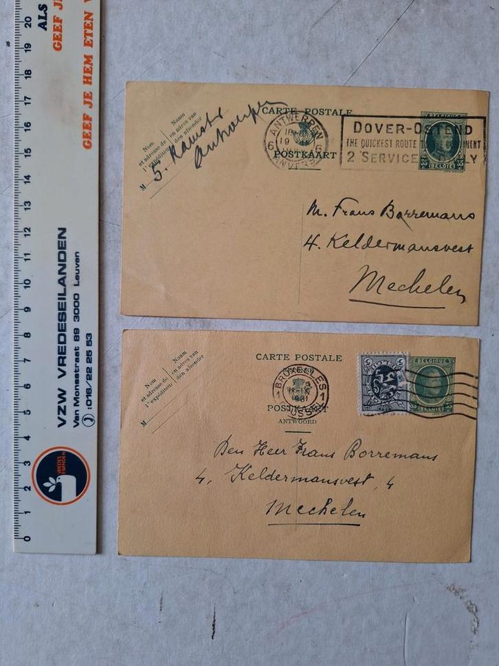 Twee postkaarten gericht aan Frans Borremans van Mechelen, Verzamelen, Postkaarten | België, Antwerpen, Ophalen of Verzenden