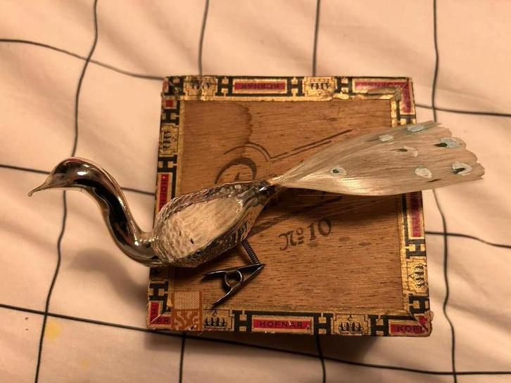 Vintage kerstbal knijper vogel met staart, Diversen, Kerst, Zo goed als nieuw, Ophalen of Verzenden