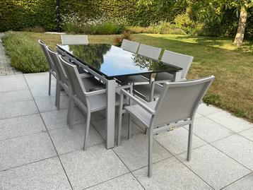 Table de jardin avec 8 chaises, Chaise, Salons de jardin, Aluminium, 8 places