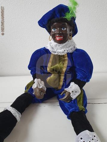 Authentieke etalage zwarte Piet pop - 45cm, blauw/groen beschikbaar voor biedingen