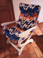 Fauteuil relax en bois avec accoudoirs et coussin, Ophalen, Gebruikt, Hout