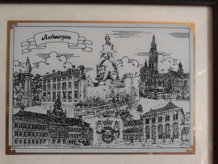 glasgravure + klok, Antiek en Kunst, Kunst | Etsen en Gravures, Ophalen