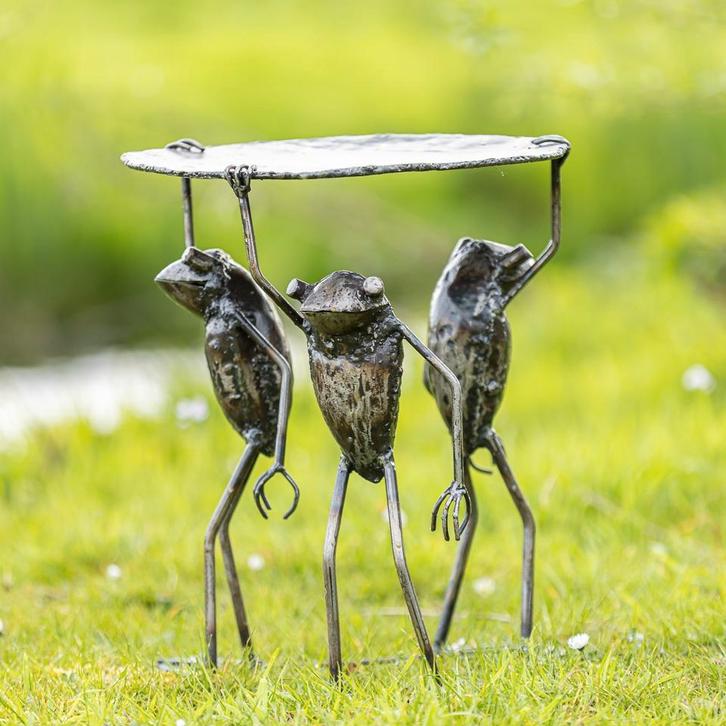 Metalen tafel met drie kikkers - Mooievogels, Tuin en Terras, Tuintafels, Nieuw, Rond, Metaal, Ophalen of Verzenden