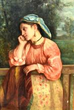 Portrait XIX-dame italienne-Huile sur toile-signée, Envoi