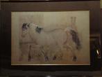 Tekening van paard in draf in mooie houten kader, Huis en Inrichting, 75 tot 100 cm, Tekening, Ophalen of Verzenden, Zo goed als nieuw