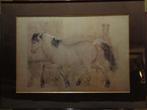Tekening van paard in draf in mooie houten kader, Huis en Inrichting, Ophalen of Verzenden, Zo goed als nieuw, 75 tot 100 cm, Tekening