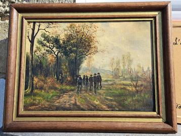 huile sur toile retour des mineur de geroges vandenbossche beschikbaar voor biedingen