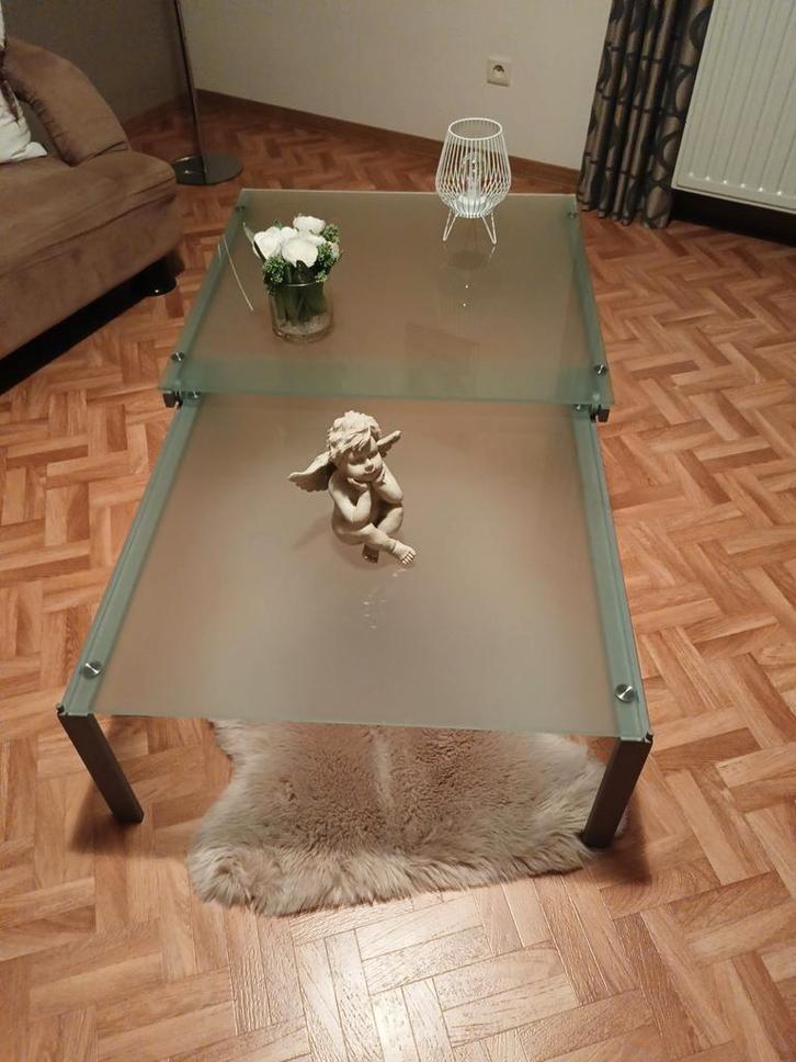 Modern glazen salontafeltje 2 in 1, Huis en Inrichting, Tafels | Salontafels, Zo goed als nieuw, Minder dan 50 cm, 50 tot 100 cm