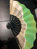 Japanse sensu fan - Gouden golfpatroon op een groene achterg, Antiek en Kunst, Verzenden