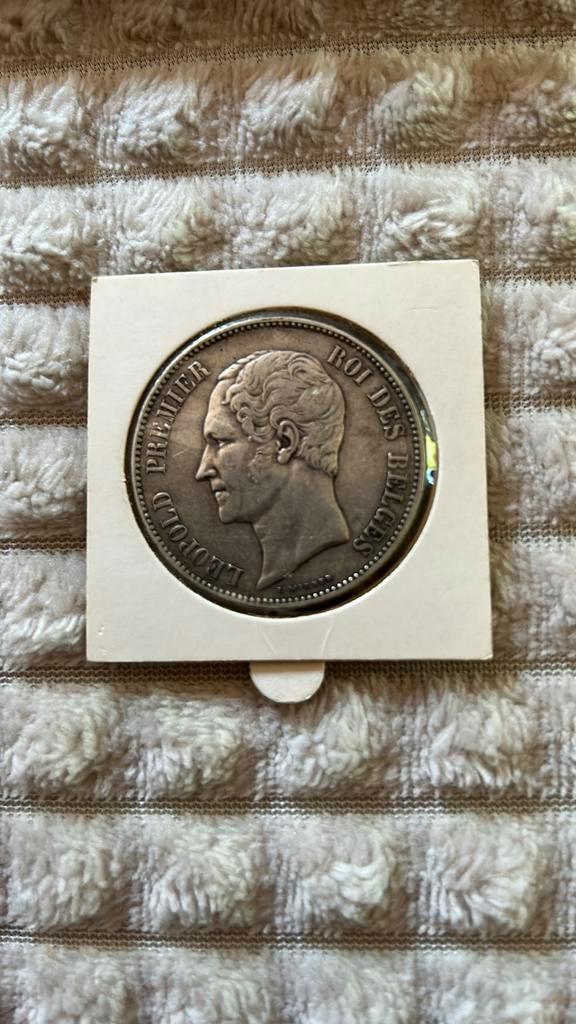 Officiële Zilveren medaille 5 frank uit 1853 Leopold I, Postzegels en Munten, Munten | België, Zilver, Ophalen