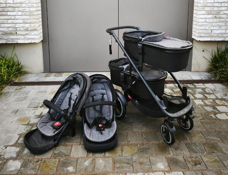 Tweeling buggy - compleet met reiswiegen en zitjes, Kinderen en Baby's, Tweelingen en Meerlingen, Gebruikt, Kinderwagen of Buggy