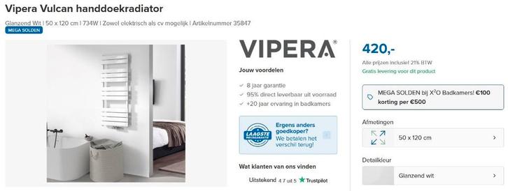 Vipera Vulcan handdoekradiator, Doe-het-zelf en Bouw, Verwarming en Radiatoren, Gebruikt, Radiator, Ophalen