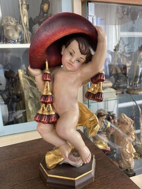 kardinaalsengel putto heilige figuur houten gesneden 27 cm, Antiek en Kunst, Kunst | Beelden en Houtsnijwerken, Ophalen of Verzenden