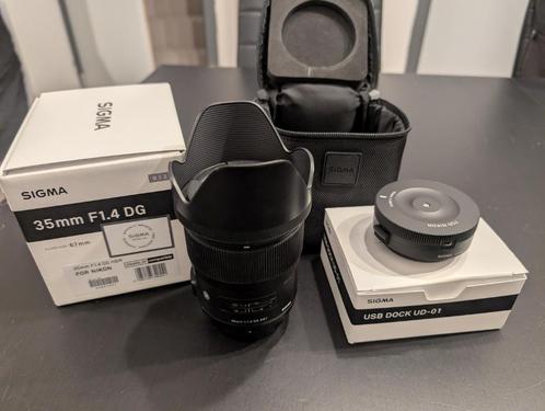 Sigma 35mm F1.4 DG HSM Art (Nikon) + USB dock, Audio, Tv en Foto, Foto | Lenzen en Objectieven, Zo goed als nieuw, Standaardlens