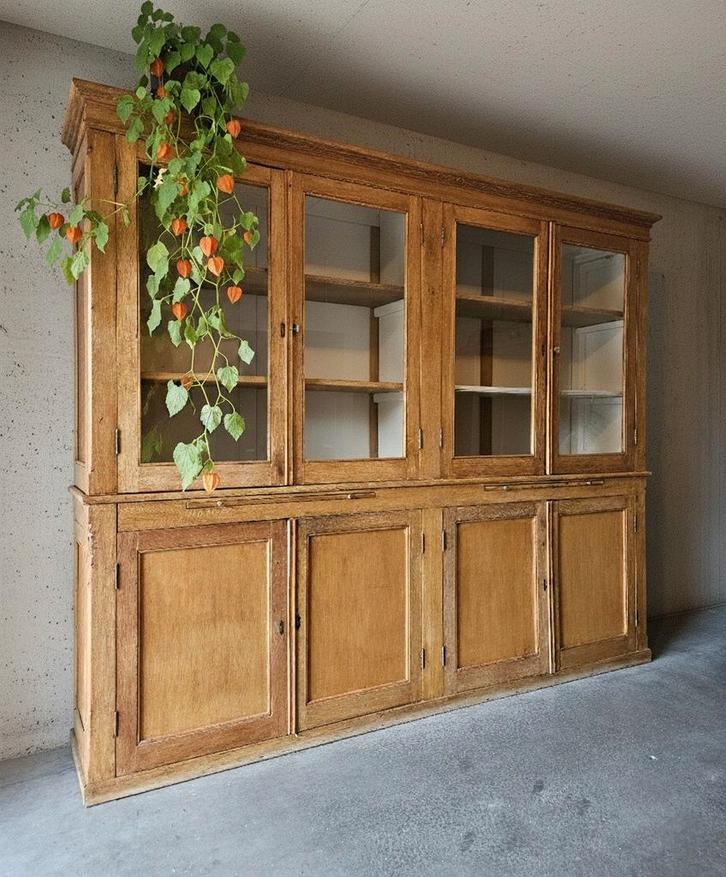 Antieke XL schoolkast vintage winkelkast apothekerskast kast, Huis en Inrichting, Kasten | Buffetkasten, Eikenhout, Glas, Ophalen