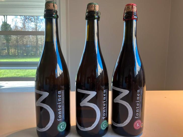 3 x 75cl flessen van 3 Fonteinen ‘18/‘19/‘20- geuze en kriek, Verzamelen, Biermerken, Zo goed als nieuw, Ophalen