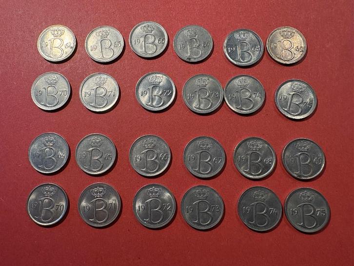Set 24 stuks 25 centiem 1964-1975 NL en FR (#151#), Postzegels en Munten, Munten | België, Setje, Metaal, Ophalen of Verzenden