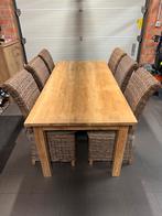 Tafel teak met rieten stoelen, Ophalen, Gebruikt, 4 tot 6 stoelen