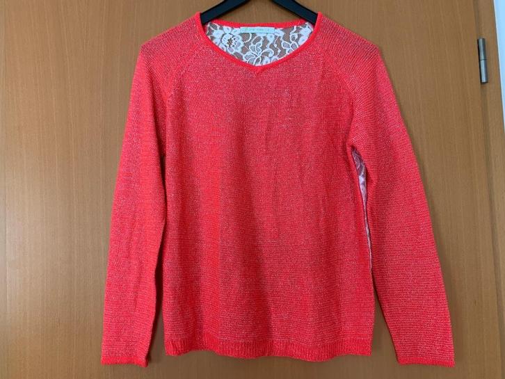 Pull femme fin en V One by Gemo - Dos dentelle blanc - T. S, Kleding | Dames, Truien en Vesten, Gedragen, Maat 36 (S), Roze, Ophalen