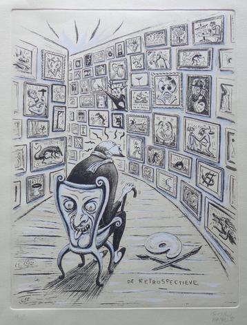 FRANK MAIEU / RETROSPECTIEVE / ZW-W ETS + GOUACHE / 53x39cm beschikbaar voor biedingen
