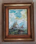 Olieverf schilderij op hout met schepen, Antiek en Kunst, Ophalen