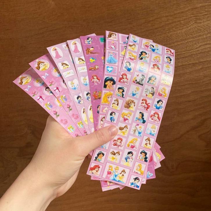 7 planches d'autocollants Disney Princesses, Collections, Autocollants, Comme neuf, Enlèvement ou Envoi