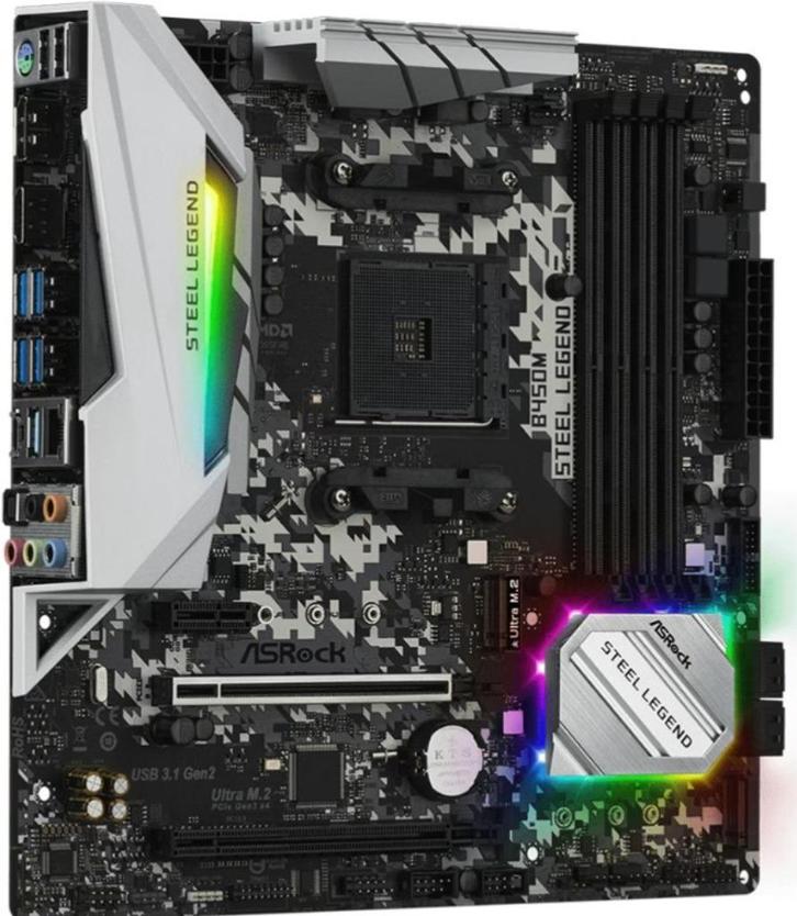 Asrock B450M Steel Legend - AM4 - Micro-ATX, Computers en Software, Moederborden, Zo goed als nieuw, AMD, DDR4, Ophalen of Verzenden