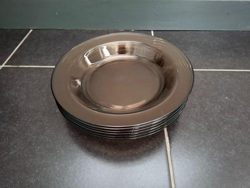 6 x vintage diepe soepborden - Arcoroc - jaren '70, Huis en Inrichting, Keuken | Servies, Zo goed als nieuw, Bord(en), Effen, Glas