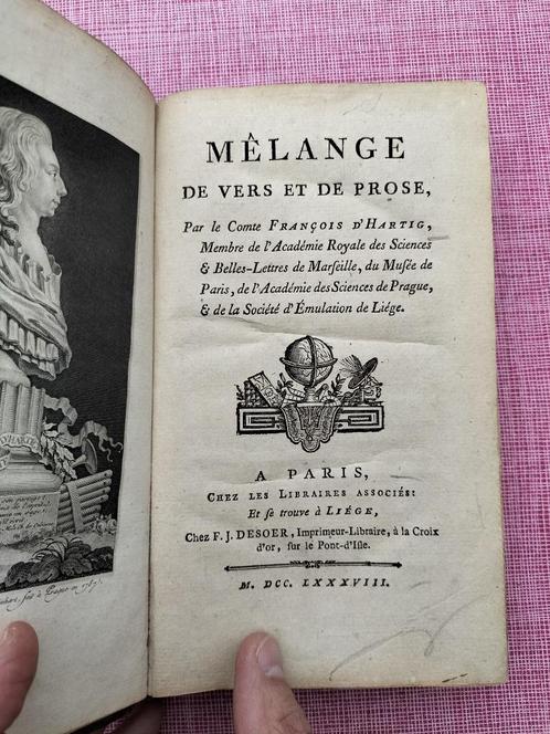 Comte d'Hartig : Mélange de vers et de prose (1788), Livres, Poèmes & Poésie, Utilisé, Un auteur, Enlèvement ou Envoi
