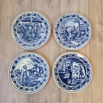 4 Antieke wandborden Delfts blauw Goedewaagen ambachten beschikbaar voor biedingen