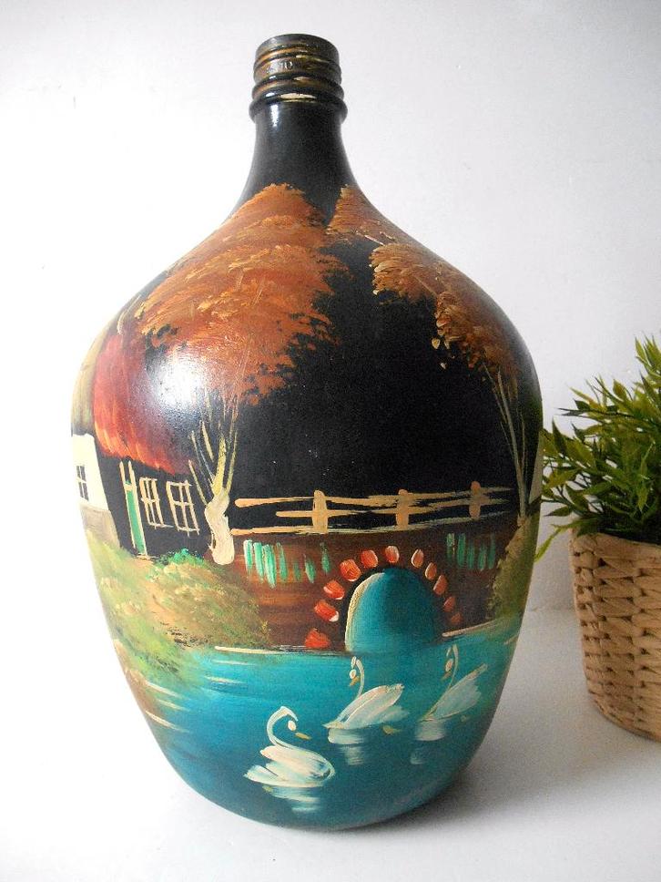 Bouteille Dame Jeanne peinte artisanalement, Antiquités & Art, Curiosités & Brocante, Enlèvement