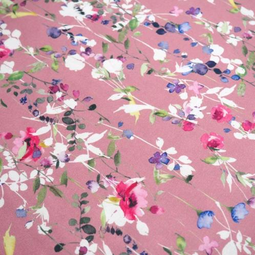 Promo! 6171) 135x50cm katoenen canvas blauweregen roosjes, Hobby en Vrije tijd, Stoffen en Lappen, Nieuw, Katoen, 120 cm of meer