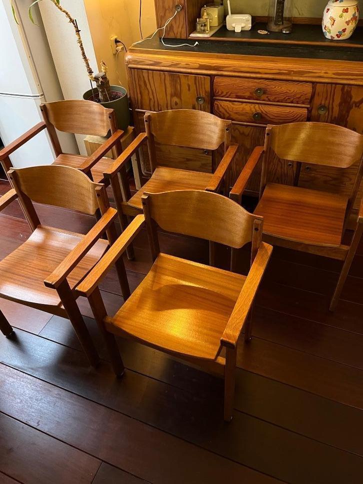 5x vintage design jaren 60-70 stoelen, Huis en Inrichting, Stoelen, Zo goed als nieuw, Hout, Bruin, Ophalen