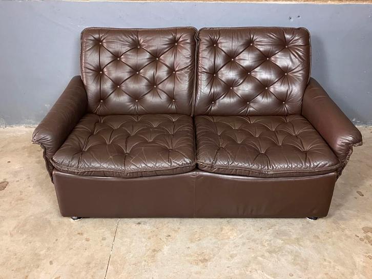 Seventies tweezits sofa zetel vintage leder, Huis en Inrichting, Zetels | Zetels, Gebruikt, Ophalen