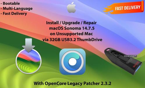 Installeer macOS Sonoma 14.7.5 op Niet Ondersteunde Mac USB, Computers en Software, Besturingssoftware, Nieuw, MacOS, Verzenden