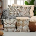 4x kussenhoezen macrame opdruk grijs bruin 45x45cm, Huis en Inrichting, Verzenden, Nieuw, Beige, Vierkant