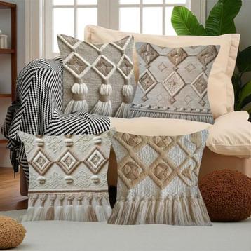 4x kussenhoezen macrame opdruk grijs bruin 45x45cm beschikbaar voor biedingen
