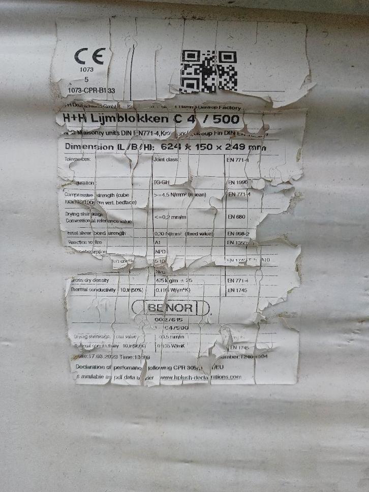 Lijmblokken H+H 624x150x249, Doe-het-zelf en Bouw, Metselstenen, Nieuw, Kalkzandstenen, Ophalen